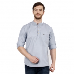 Mens Light Grey Short Kurta